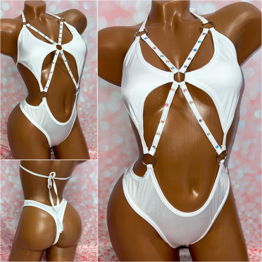 White Rhinestone Diamond One Piece