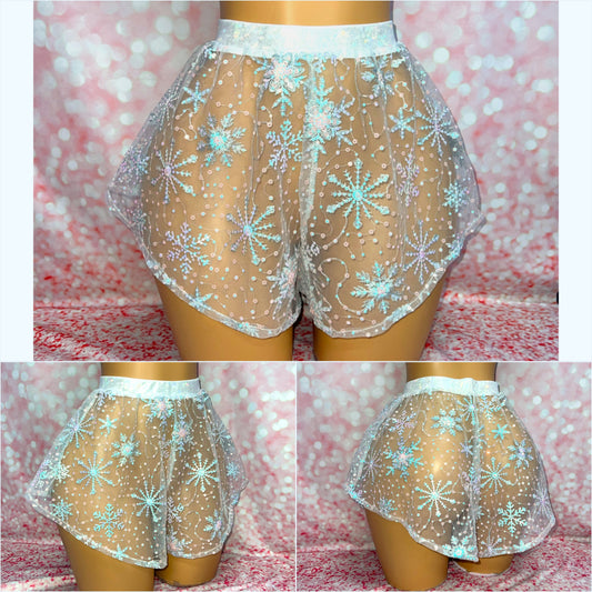 Snowflake Sequin Mesh Shorts