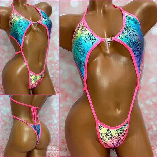 Rainbow Snake Print Diamond Slingshot