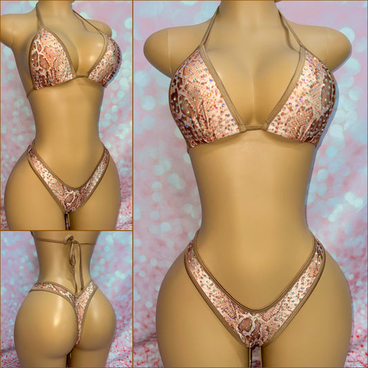 Extreme Bling Cheeky Bikini Brown Snakeskin