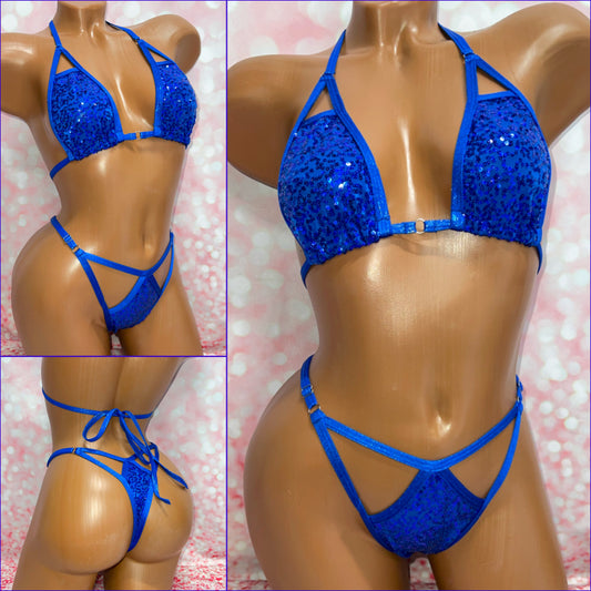 Royal Blue Sequin Strappy Bikini