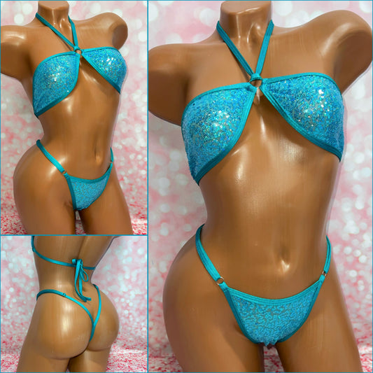 Turquoise Sequin Strapless Bikini