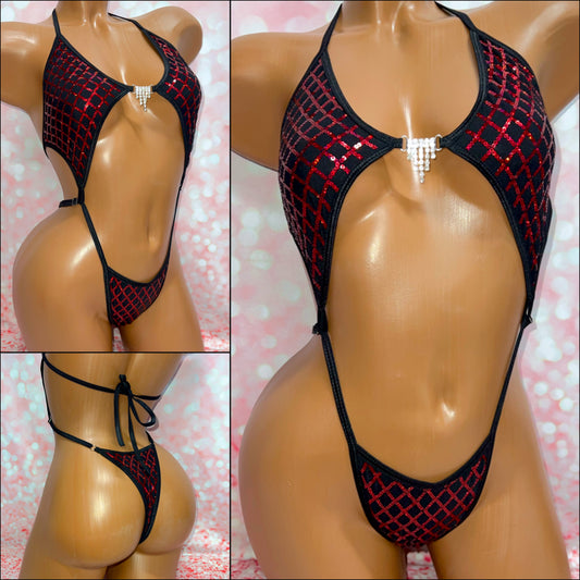 Black Red Diamond Sequin Diamond Slingshot