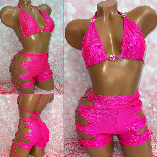 Lace Up Shorts Set