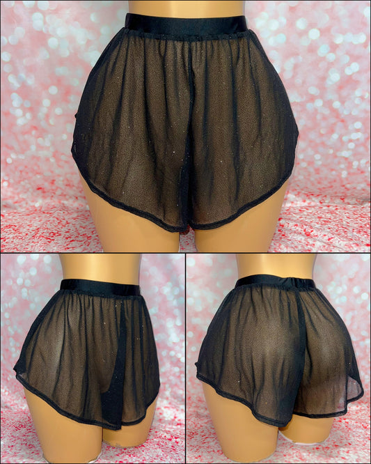 Black Glitter Mesh Shorts