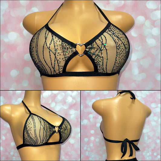 Wave Glitter Mesh Top Black/Green