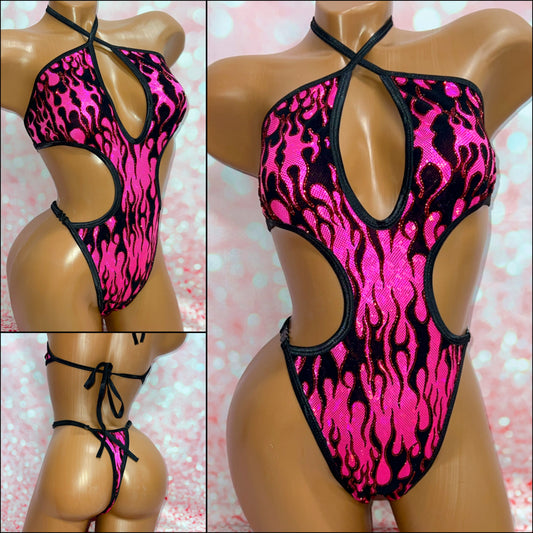 Pink Flame Cut Out One Piece