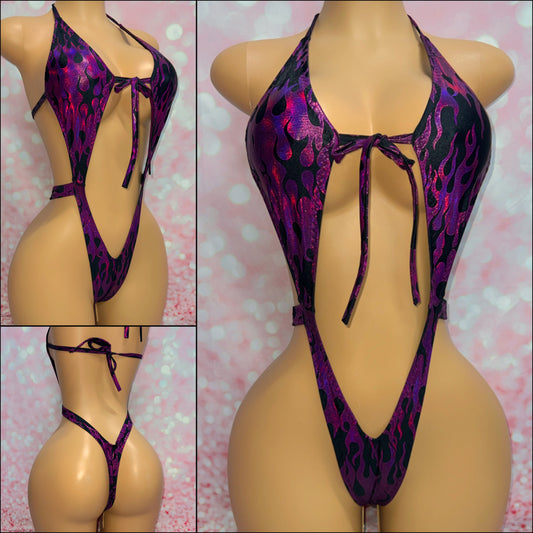 Flame Tie Front Bodysuit Purple