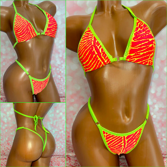Neon Stripe Print Bikini