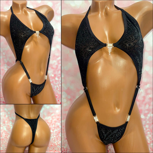 Glitter Damask Burnout Velvet Peekaboob