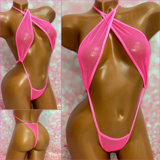 Neon Pink Fishnet Slingshot