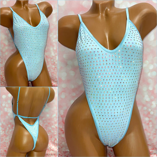 Extreme Rhinestone One Piece Light Blue