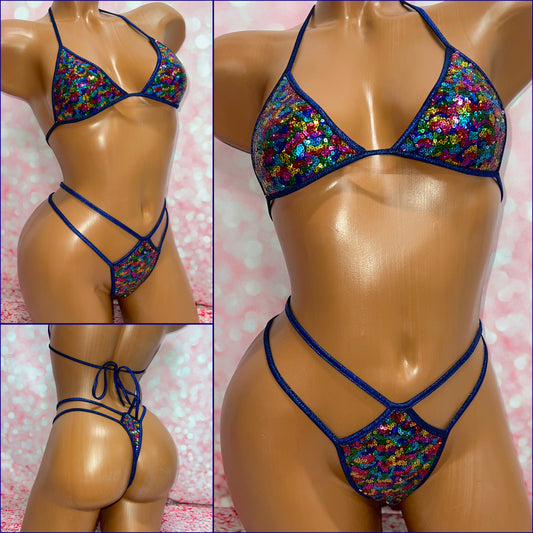 Multi Colour Sequin Bikini Set Navy