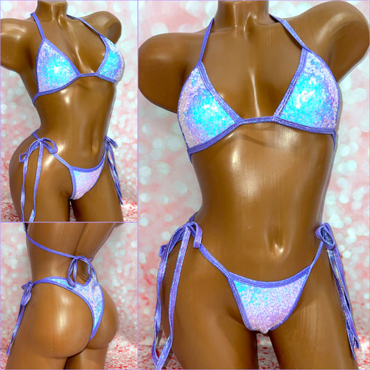 Lavender Tie Side Sequin Bikini Set