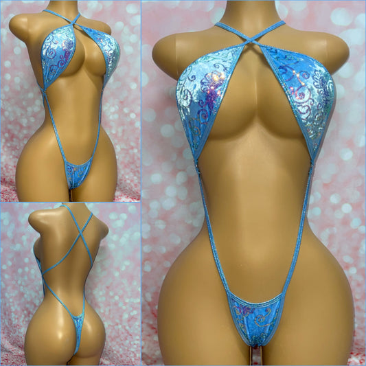 Light Blue Velvet Sequin Cross Over Slingshot