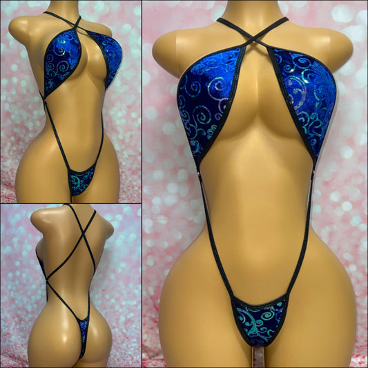Dark Blue Velvet Sequin Cross Over Slingshot