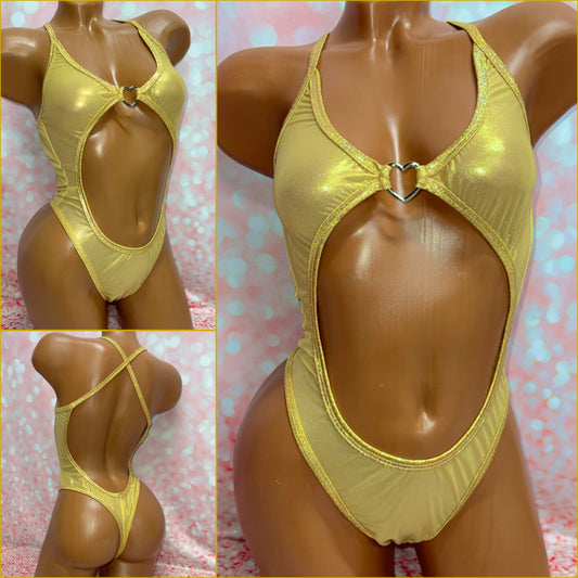 Gold Mesh Open Front One Piece
