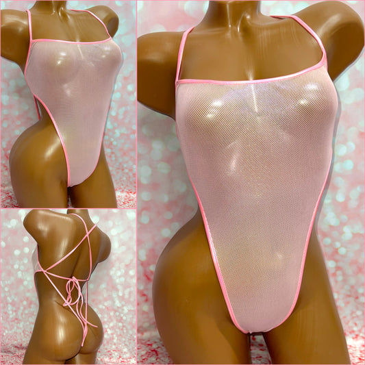 Pink Fishnet Mesh One Piece