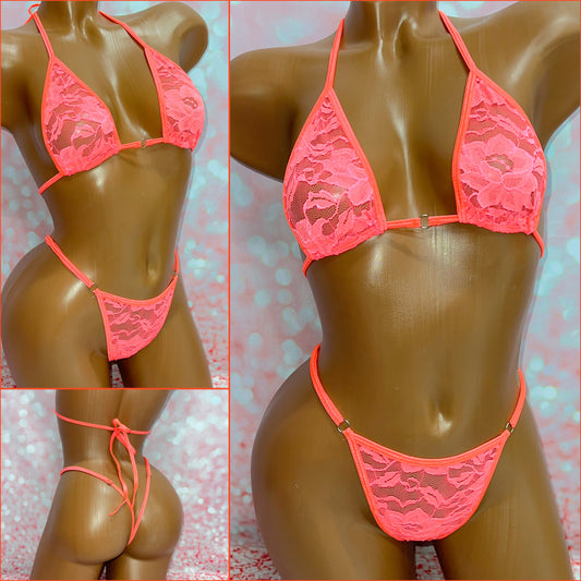Neon Coral Lace Bikini