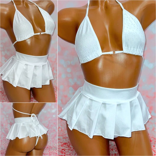 White Pleated Mini Skirt