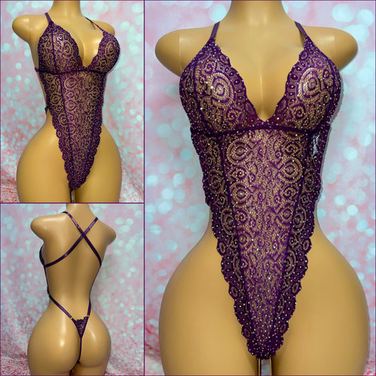 Violet Lace Rhinestone Bodysuit