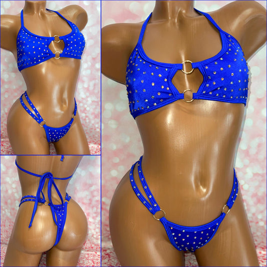 Rhinestone Double O-ring Bikini Royal