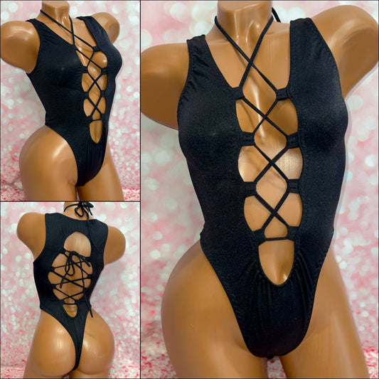 Lace Up Bodysuit Black