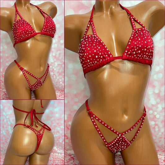 Rhinestone Cut Out Bikini Burgundy