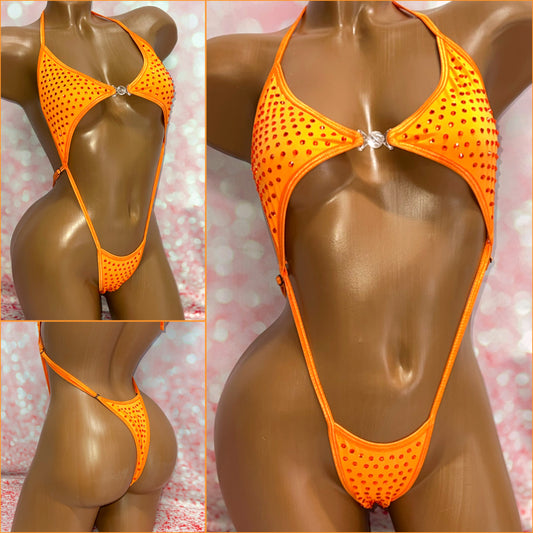 Rhinestone Clip Front Sling Orange