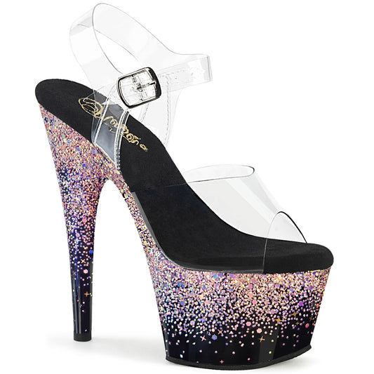 Pleaser ADORE-708SS Clear/Dusty Pink Glitter Heels