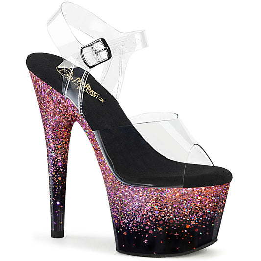 Pleaser ADORE-708SS Clear/Pink Glitter Heels