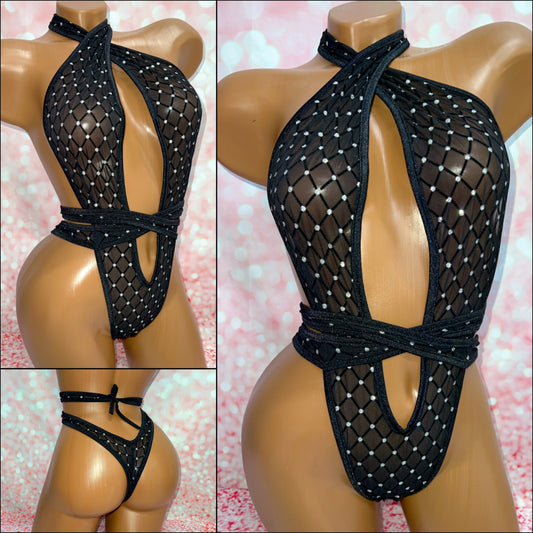 Halter Mesh Black Bodysuit