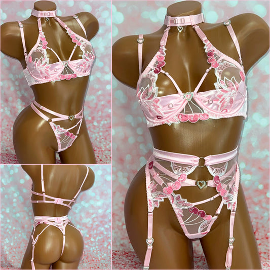 Baby Pink Lace Bra Set