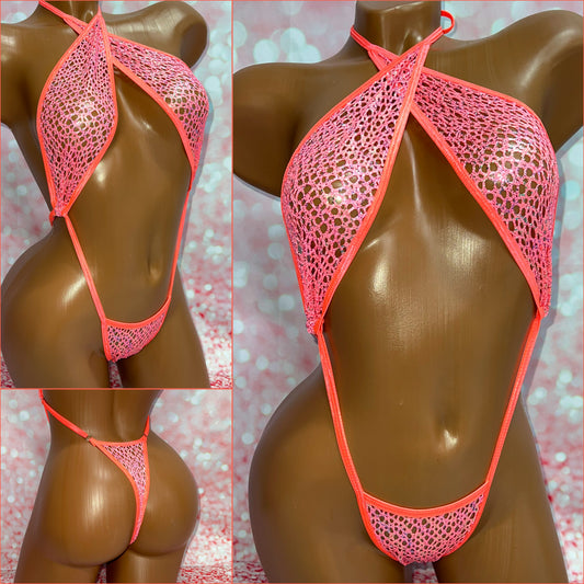 Neon Coral Mesh Slingshot