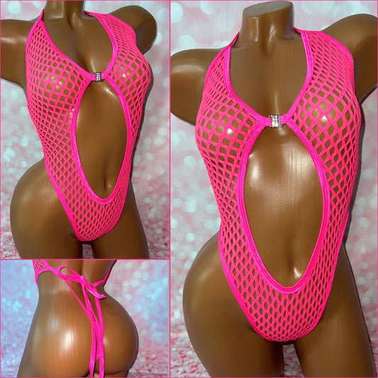 Diamond Mesh Open Front One Piece - Multiple Options