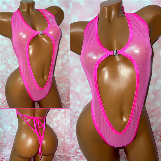 Metallic Mesh Open Front One Piece - Multiple Options
