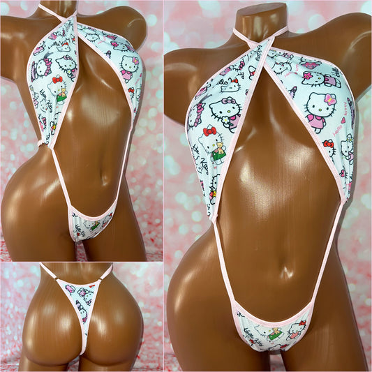 Kitty Print Slingshot - Multiple Coloured Trims