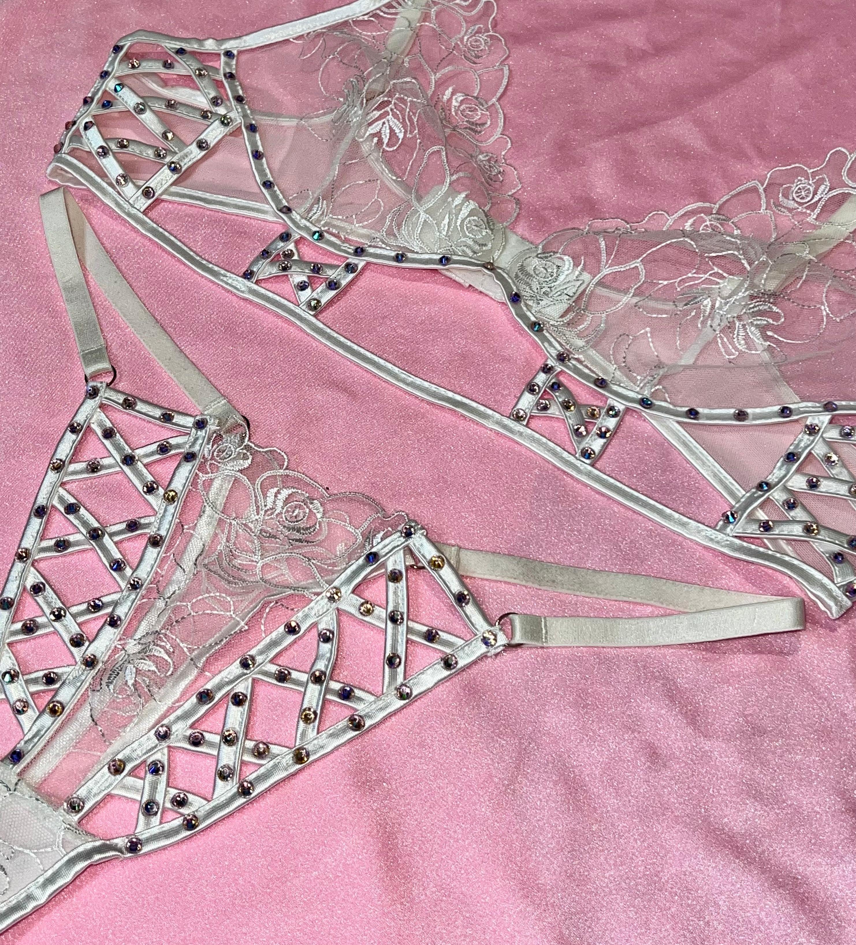 White Lace Rhinestone Bra Set White Lace Rhinestone Bra Set
