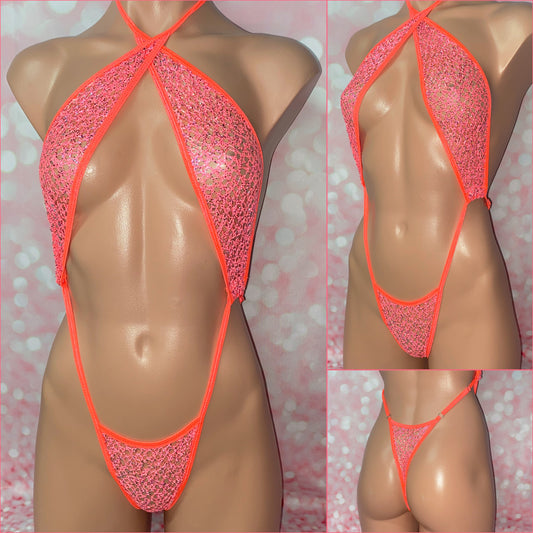 Neon Coral Mesh Slingshot