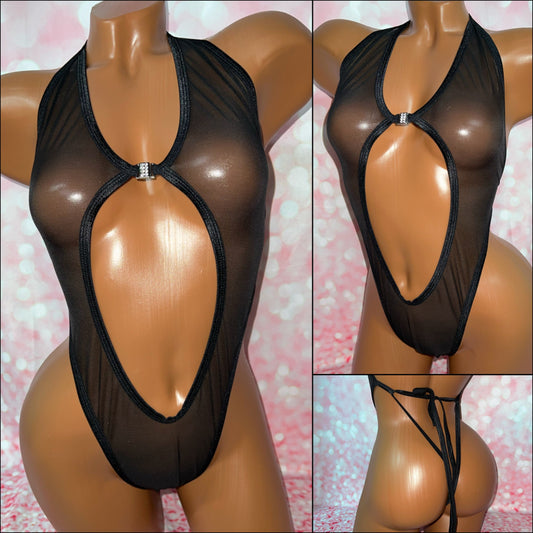 Metallic Mesh Open Front One Piece - Multiple Options