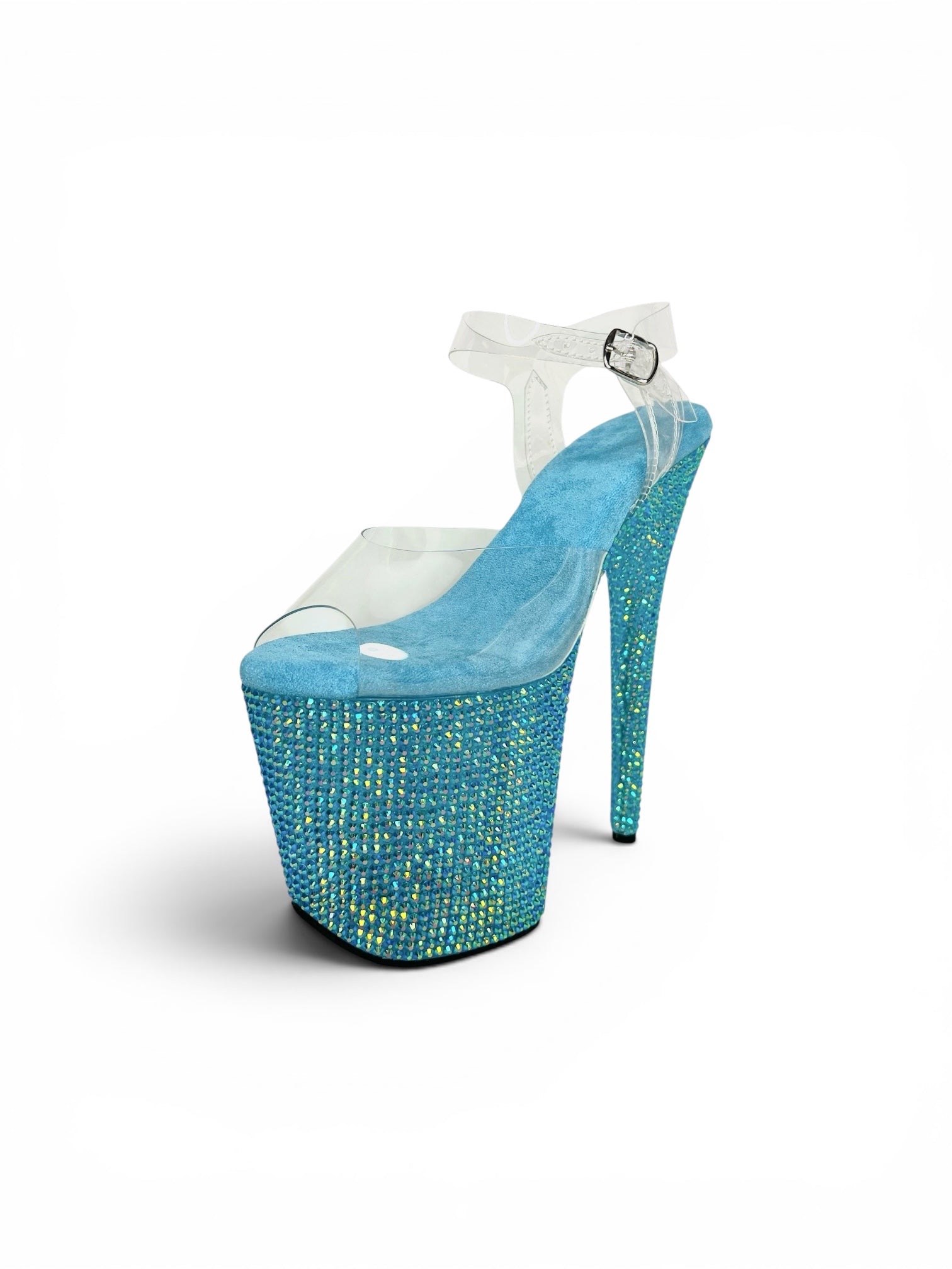 Ocean Blue Rhinestone Heels TPU 8 Inch