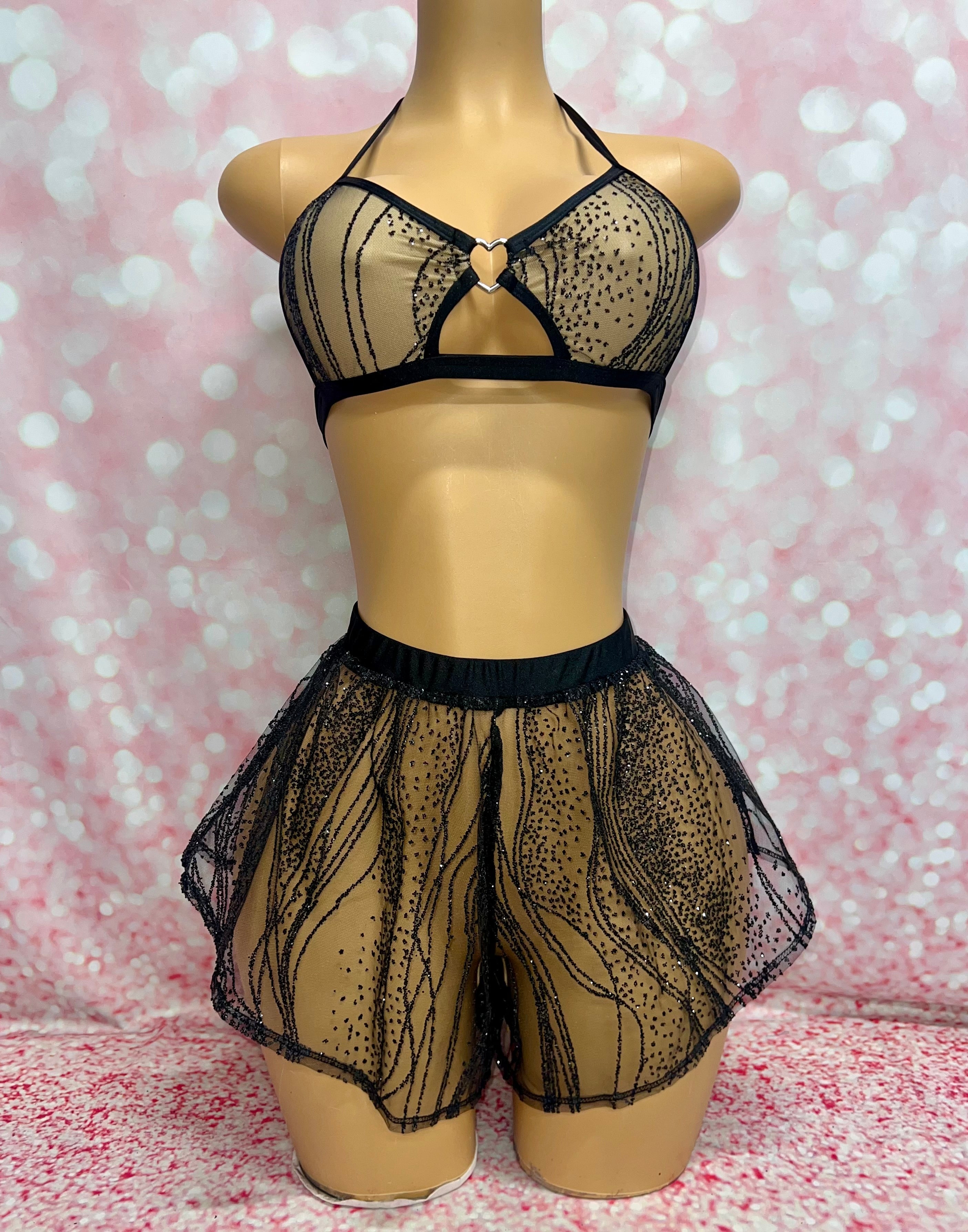 Wave Glitter Mesh Top Black/Black