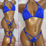 Rhinestone Cut Out Bikini Royal