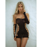 Rhinestone Mesh Dress & Gloves