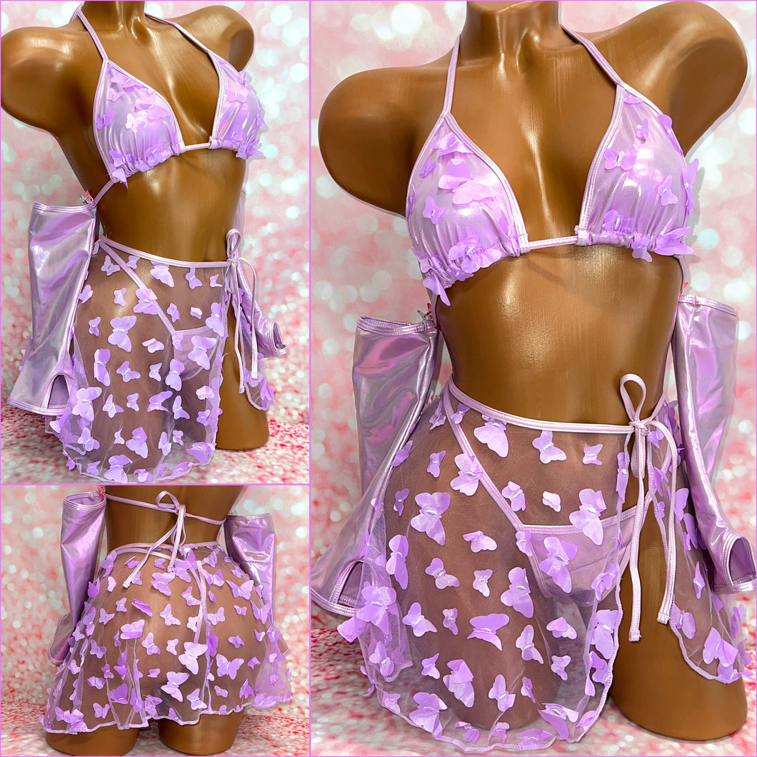 Purple Butterfly Skirt Set