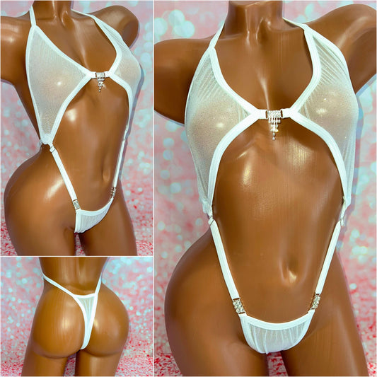 White Glitter Mesh Peekaboob