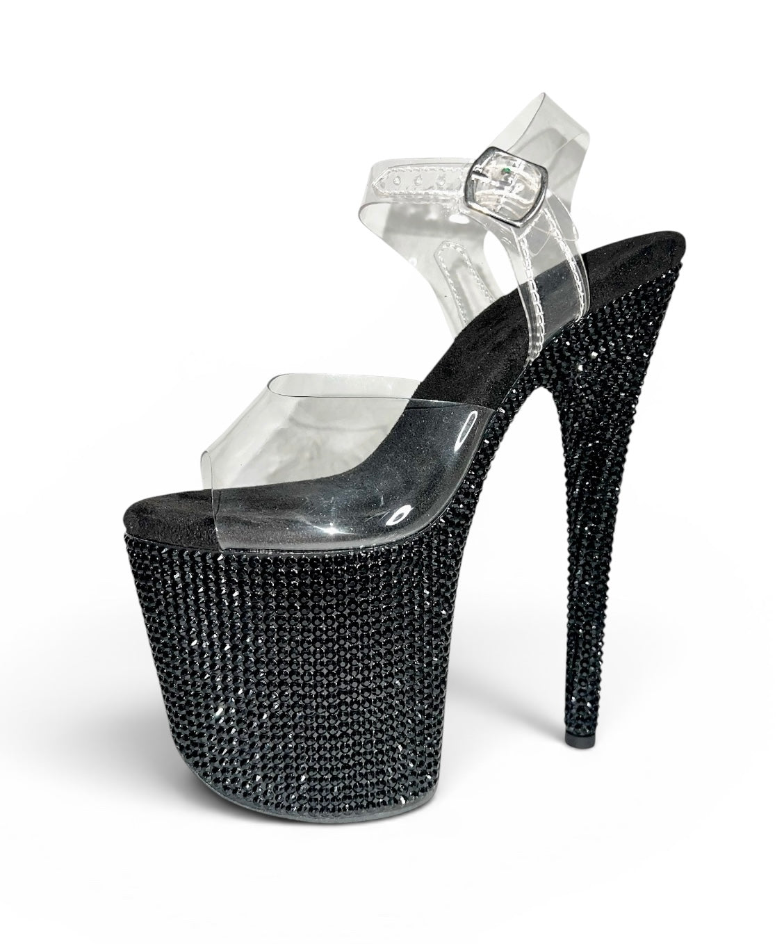 Midnight Rhinestone Heels Black 8 Inch