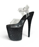 Midnight Rhinestone Heels Black 8 Inch