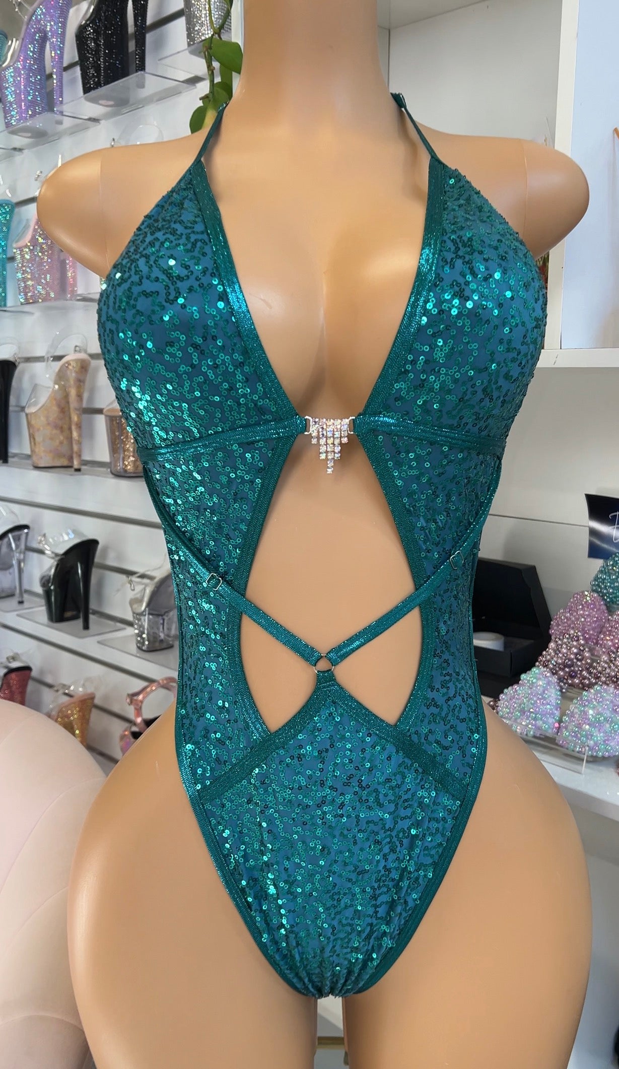 Sequin Strap Front Bodysuit
