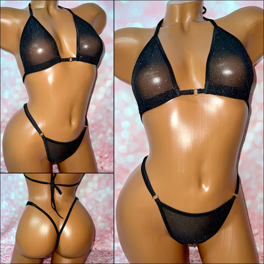 Black Glitter Mesh Bikini